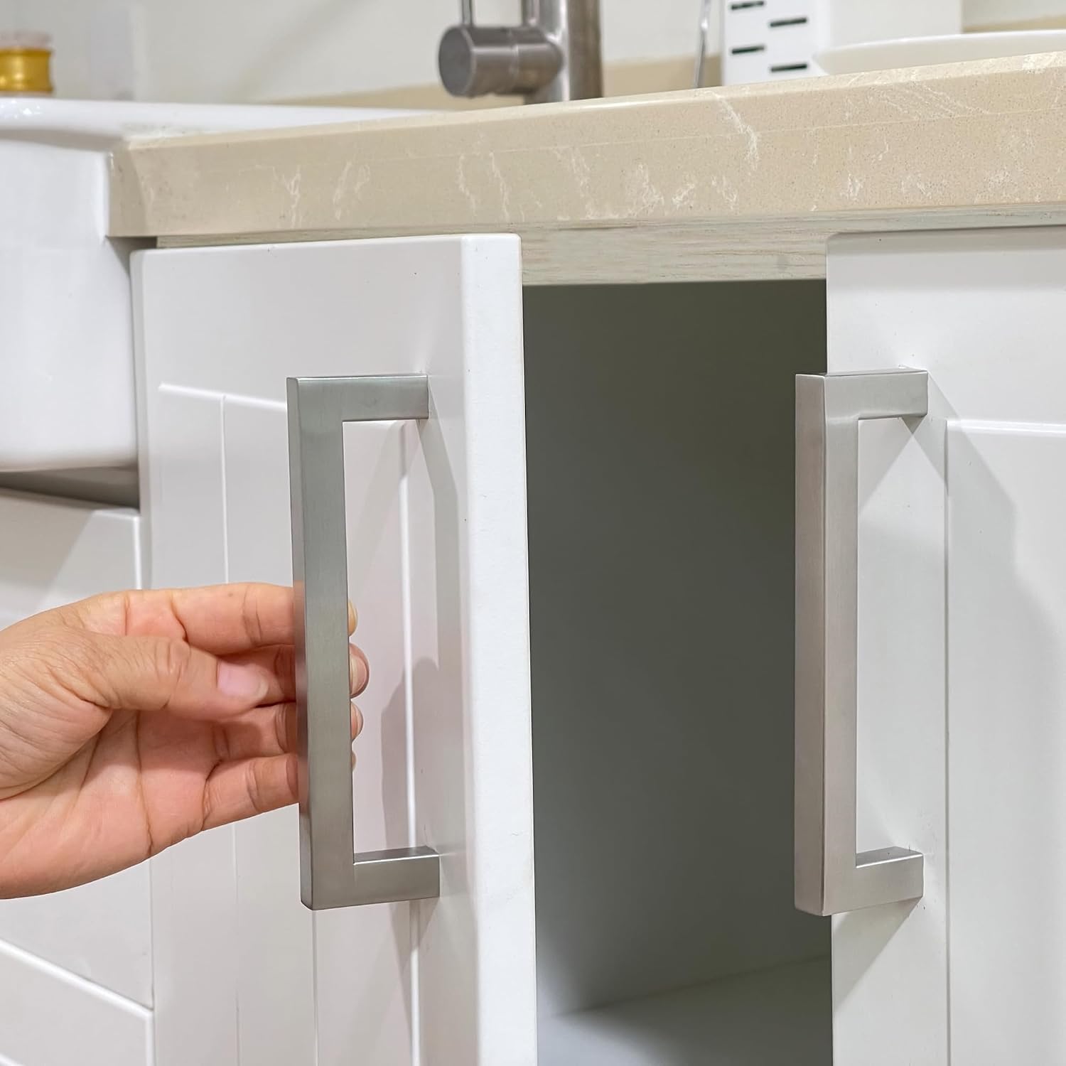 Cabinet Pulls Brushed Nickel Cabinet Handles Square Drawer Pulls, 30 Pack 10 Inch Stainless Steel Kitchen Door Cupboard Cabinet Handles, Cabinet Hardware Drawer Handles, 256mm Hole Centers