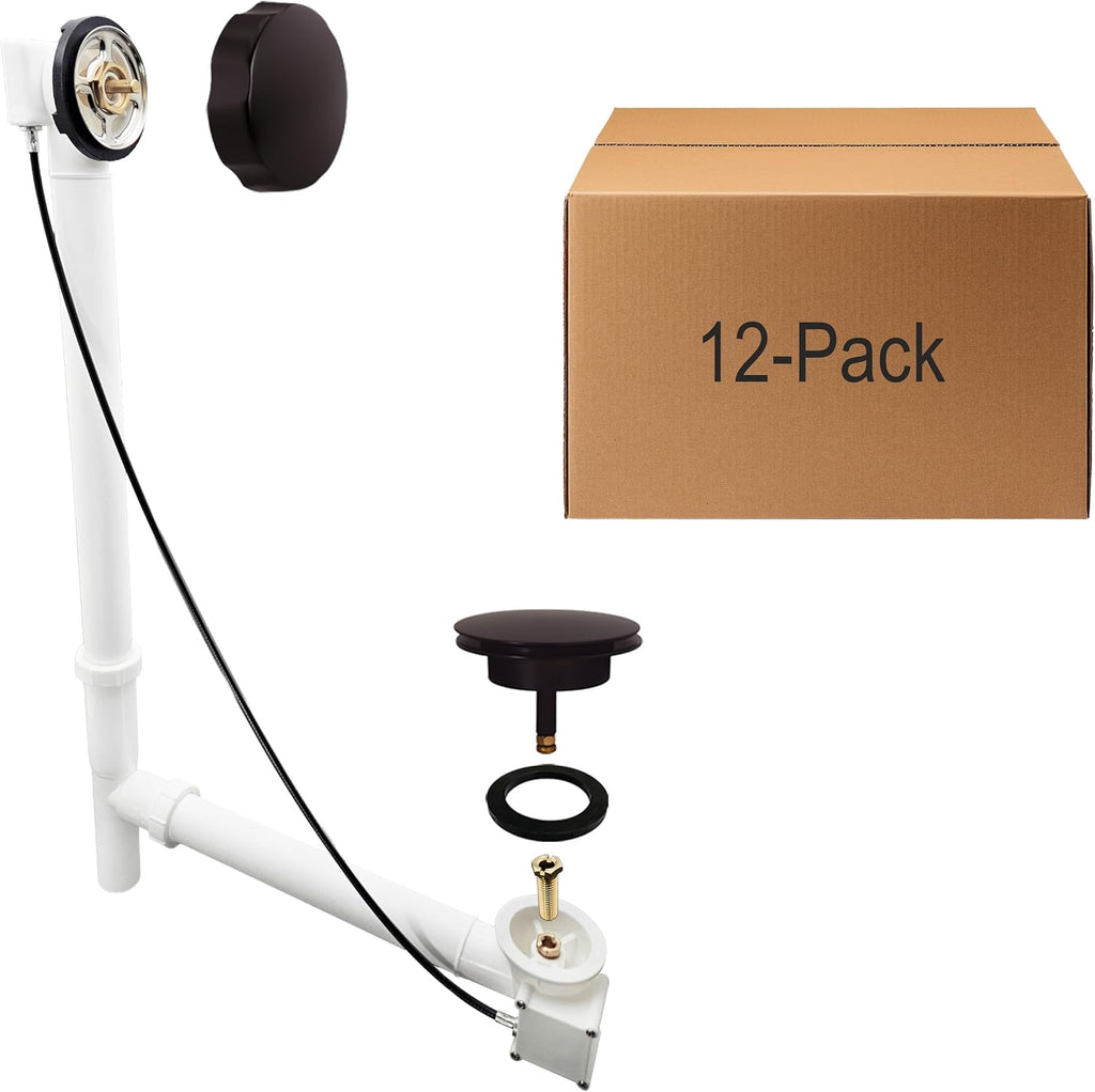 Westbrass D50P27TLE-12 27' Cable Drive Standard Bath Drain Trim Kit with Rotary Overflow Cover Knob, Pop-Up Stopper and Poly Tubular Pipes & Fittings, Oil Rubbed Bronze (12-Pack)