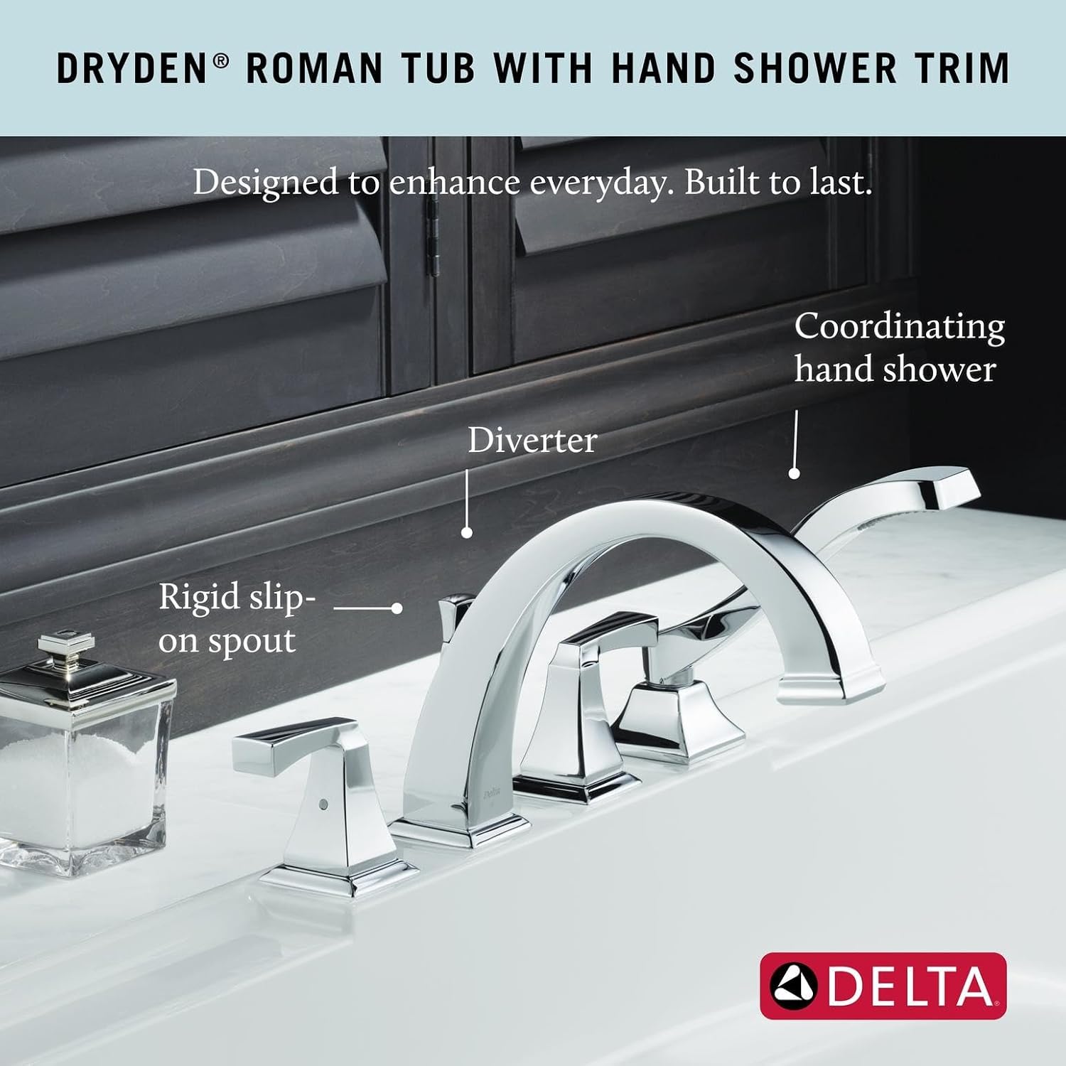 Delta Faucet Dryden Roman Tub Faucet with Hand Shower - T4751 - Bath Faucet, Handles & Hand Shower Set - Chrome (Valve Sold Separately)