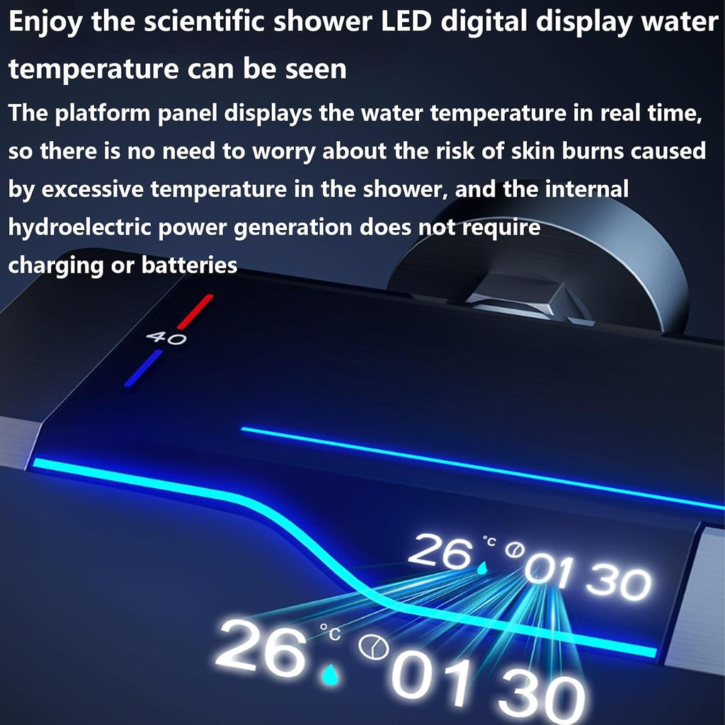 Shower set with smart constant temperature, shower set with LED digital display, shower set with hidden drain, with air booster, piano keys, four-speed square spray, suitable for bathrooms ( Color : W