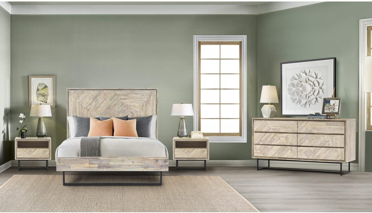 Armen Living Peridot 4 Piece Queen Bedroom Set in Natural Acacia Wood