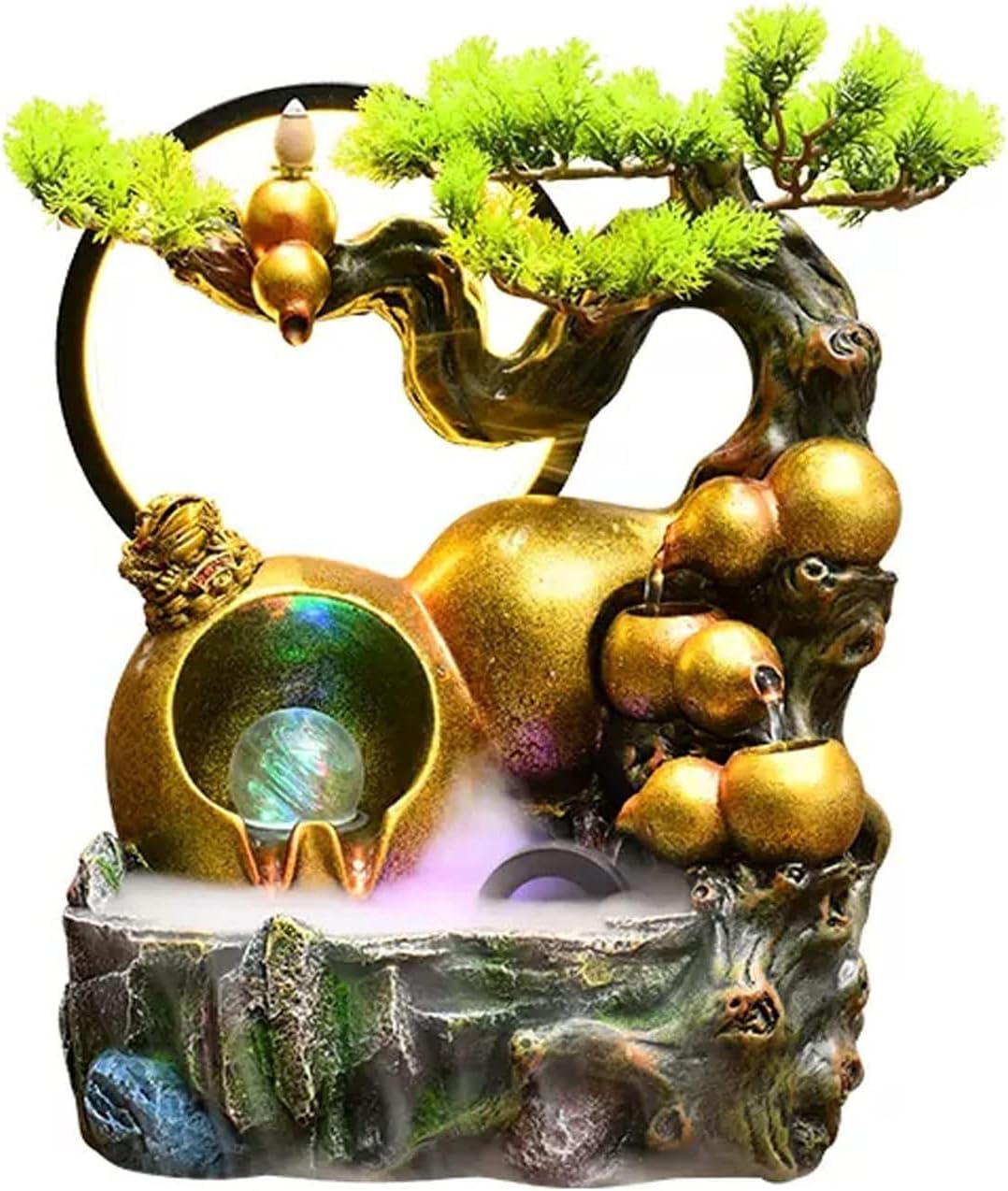 WASHLA Tabletop Fountain, with LED Lights, Incense, Circulating Water, and Rotating Glass Ball, Suitable for Multiple Scenes