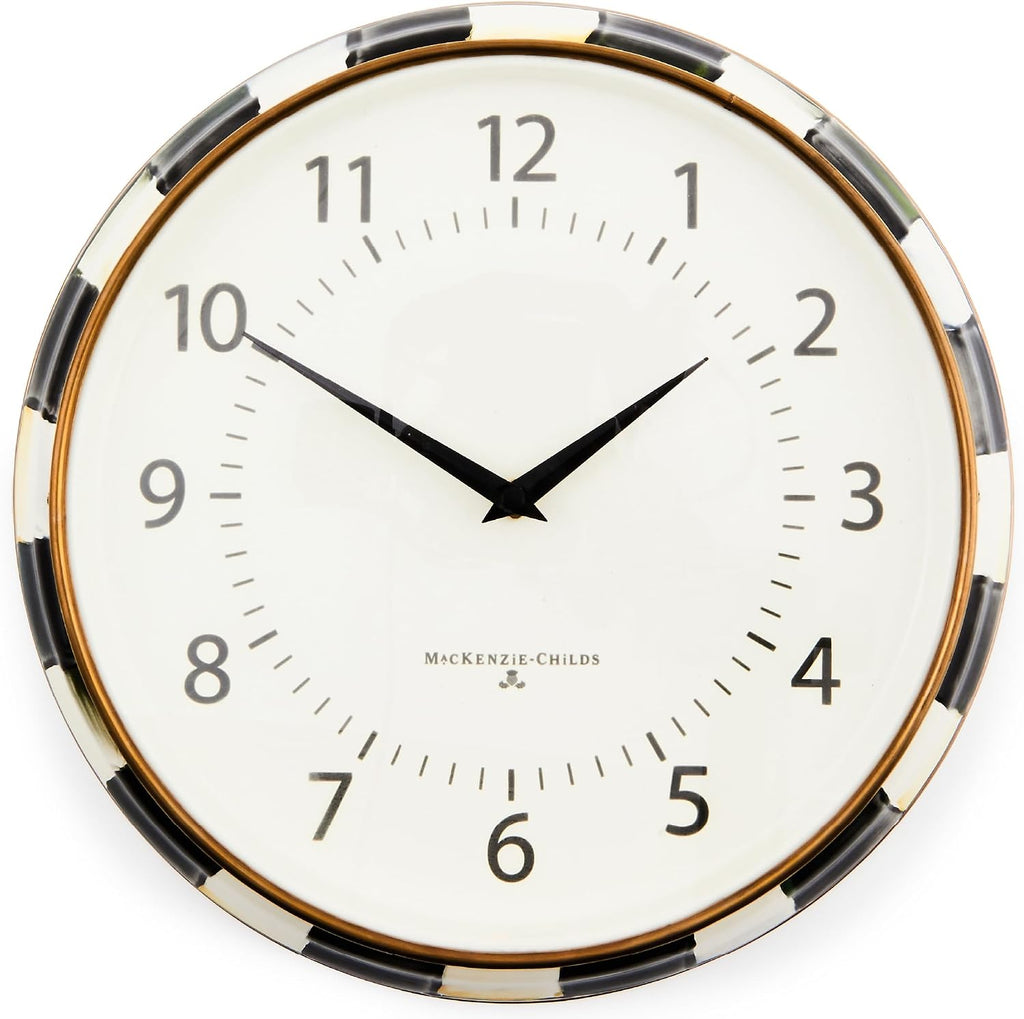 MACKENZIE-CHILDS Wall Clock, Decorative Clock for Kitchen and Living Room, Black-and-White Courtly Check