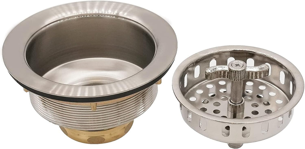 Westbrass D2155-07 Wing Nut Style Large Kitchen Basket Strainer with Waste Disposal Flange and Stopper, Satin Nickel