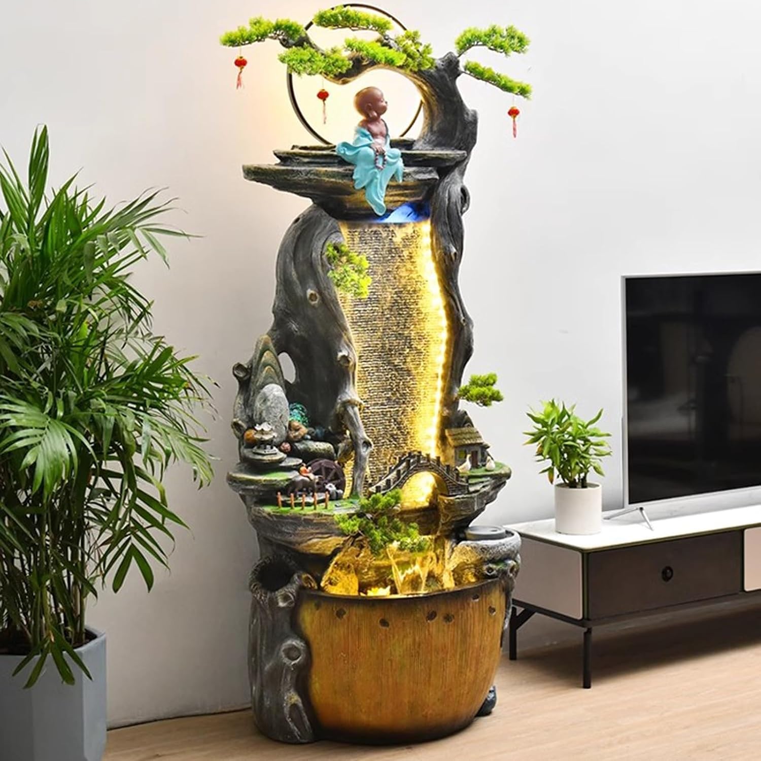 Tabletop Fountain Flowing Water Decorations Circular Floor Ceiling Living Room Office Rockery Housewarming Gift Decorations Pastoral Scenery Floor Ceiling Decorations Tabletop Water Fountain