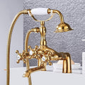 Electroplating Gold Bath Shower Set Bathtub Side Simple Shower Deck Installation Double Handle 2 Functions Hand Shower Thick Brass Mixing Valve Hot and Cold Water s Rotating Faucet Full Moon