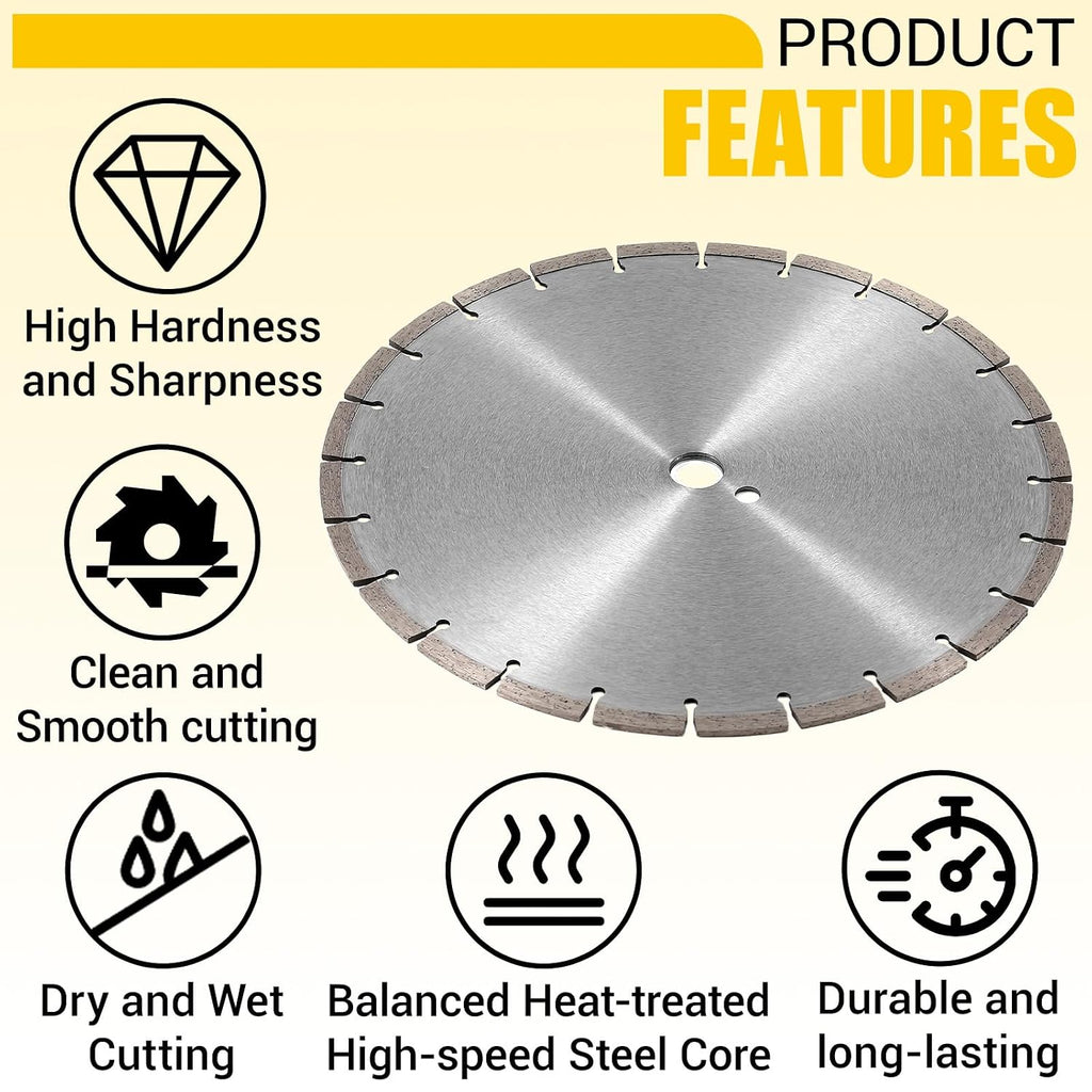5 Pcs 14 Inch Diamond Concrete Saw Blade, 14 Inch Masonry Blade with 12 mm Arbor Dry or Wet Concrete Saw Cutting General Purpose Segmented High Speed for Brick Stone Block Marble Granite