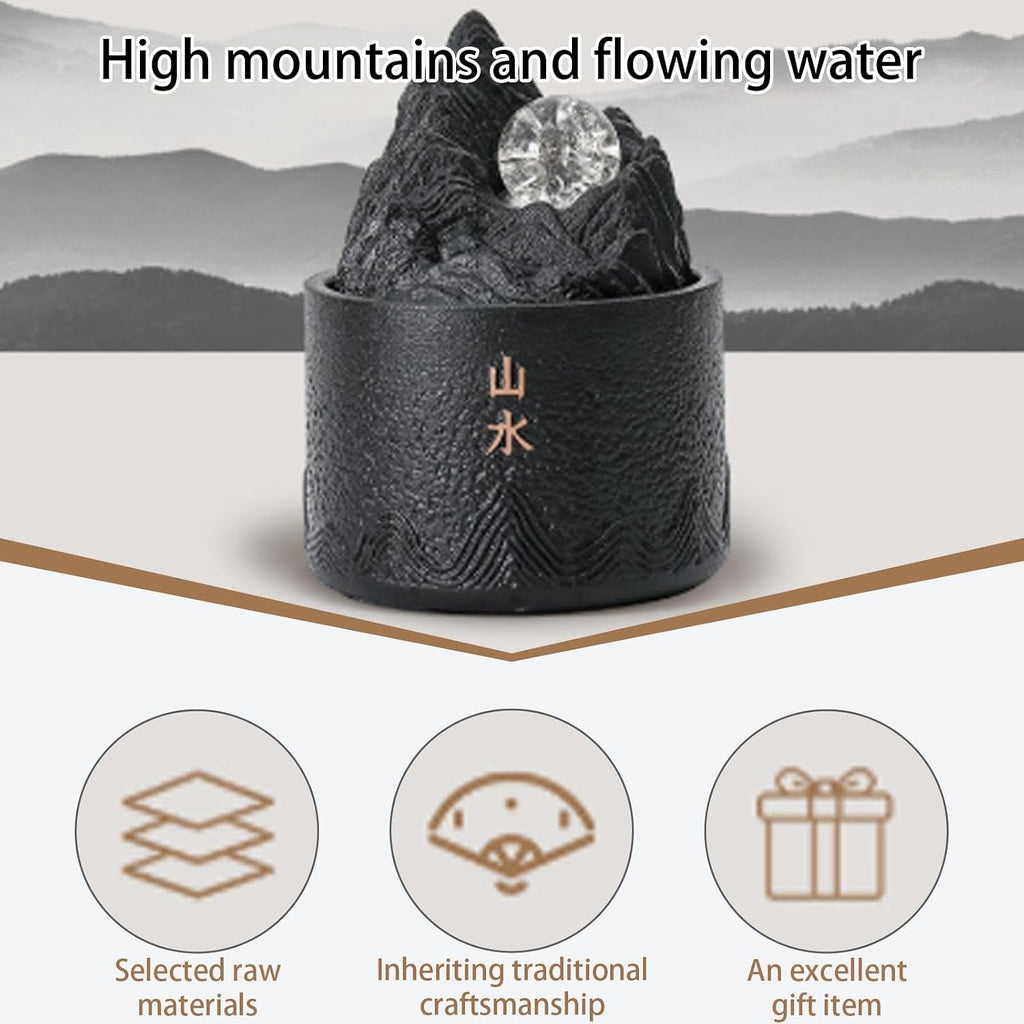 Tabletop Water Fountain, Crystal Ball with LED Lights, Ceramic Zen Desktop, Relaxation Decor for Home Office Living Room(Blue White)