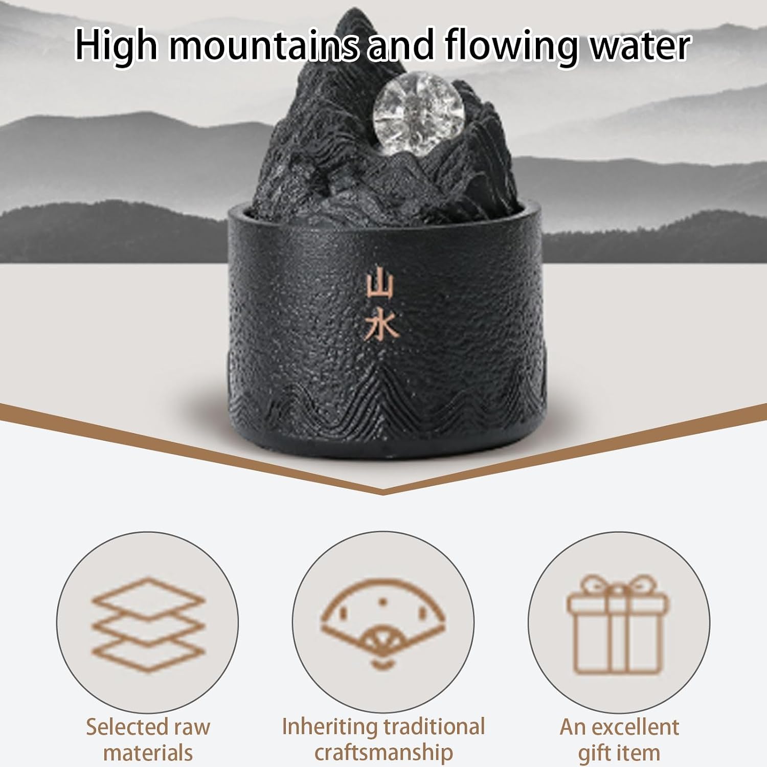 Tabletop Water Fountain, Crystal Ball with LED Lights, Ceramic Zen Desktop, Relaxation Decor for Home Office Living Room(Blue White)