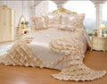 OctoRose Royalty Oversized Cream Wedding Bedding Bedspread | Cute Bed Set for Twin Size (76 x 96) | Aesthetic, Romantic and Fluffy | 5-Piece Set with 2 Pillow Sham, 1 Square Pillow, and 1 Neck Rol