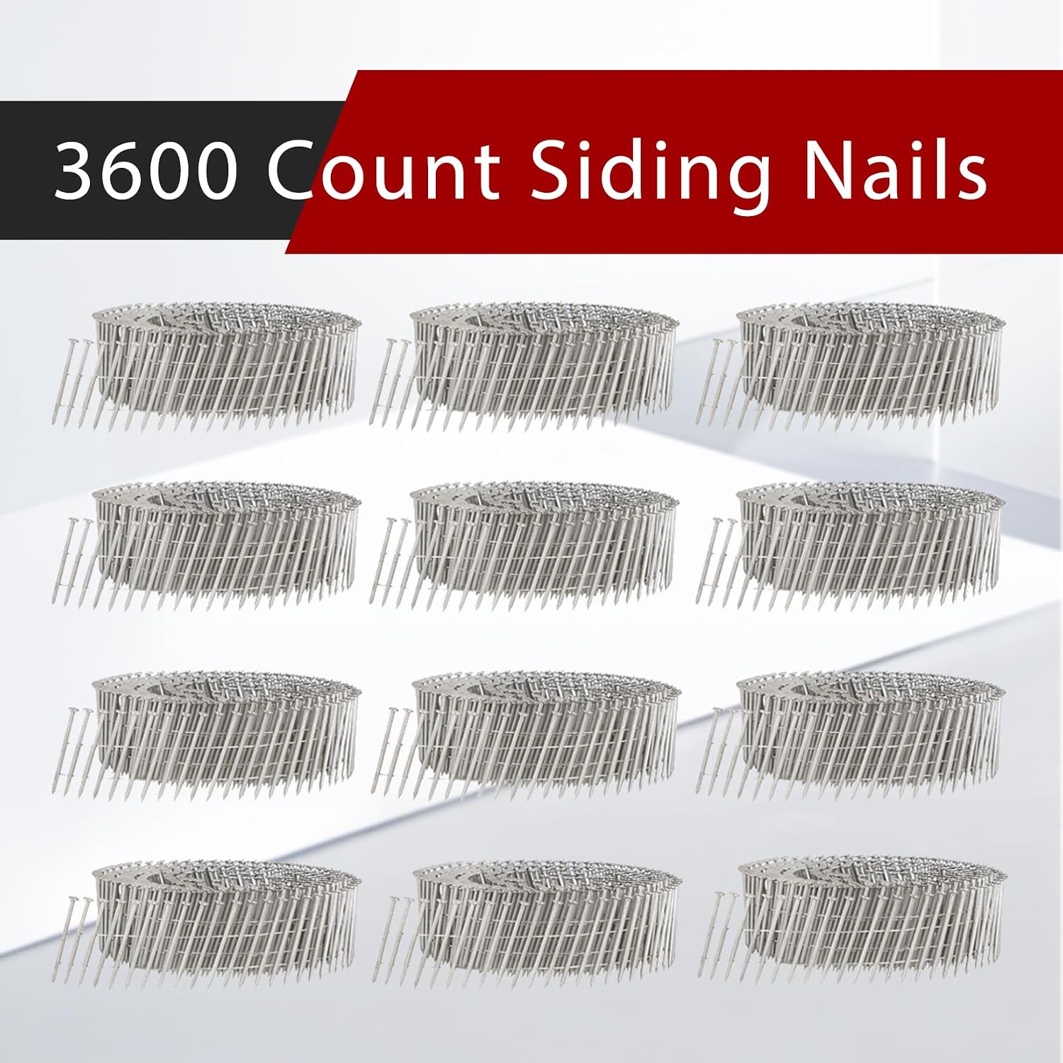 findmall 3600 Count 2-Inch x .090-Inch Ring Shank 304 Stainless Steel Siding Nails 15-Degree Collated Wire Coil for Wood Siding or Fencing Applications
