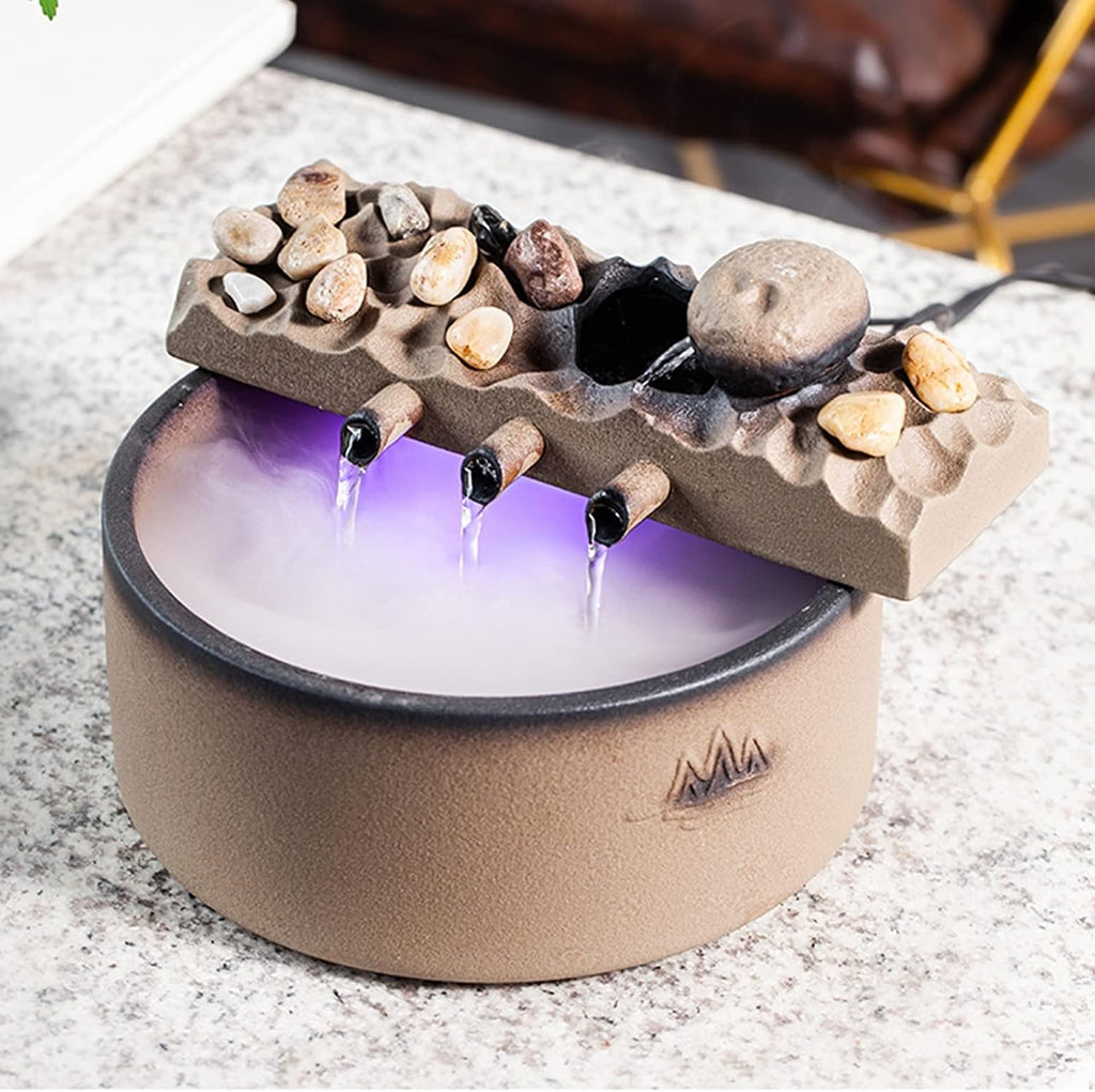 HIHELO Tabletop Fountain Tabletop Fountain Waterfall Fountain Office Ceramic Tabletop Fountain Home Office Decor Includes Water Mist Machine and Pump Indoor Fountain