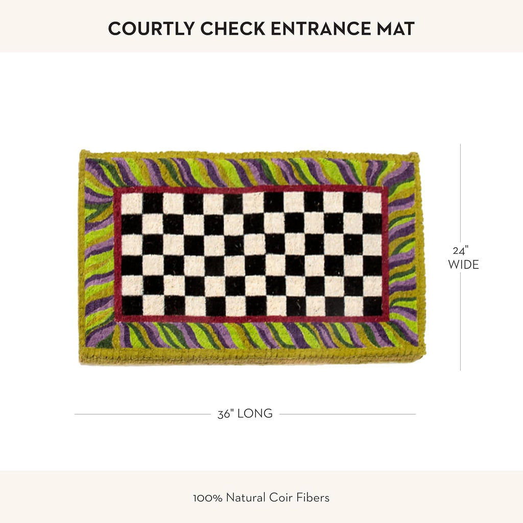 MACKENZIE-CHILDS Entrance Mat, Decorative Outdoor Front-Door Mat, Coir Doormat, Black-and-White Courtly Check
