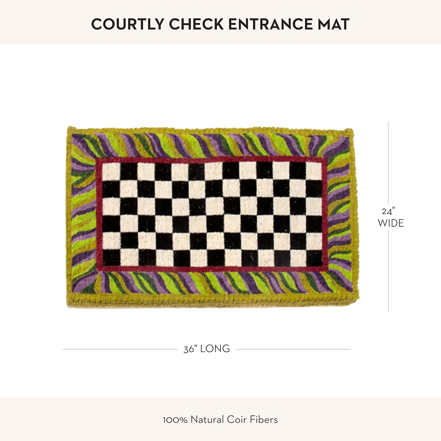 MACKENZIE-CHILDS Entrance Mat, Decorative Outdoor Front-Door Mat, Coir Doormat, Black-and-White Courtly Check