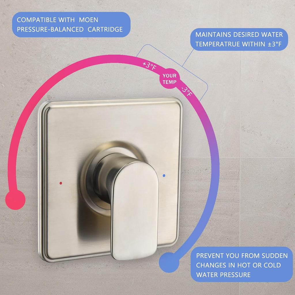 Tearel Replacement for Moen Posi Temp Shower Valve and Trim Kit, Complete Set for Tub and Shower Faucet, Includes Valve Body, Handle, Escutcheon Plate, Tub Spout, Brushed Nickel