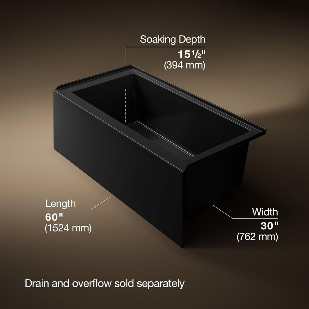 Kohler 1956-RA-7 Underscore® 60' x 30' alcove bath right drain, Black Black