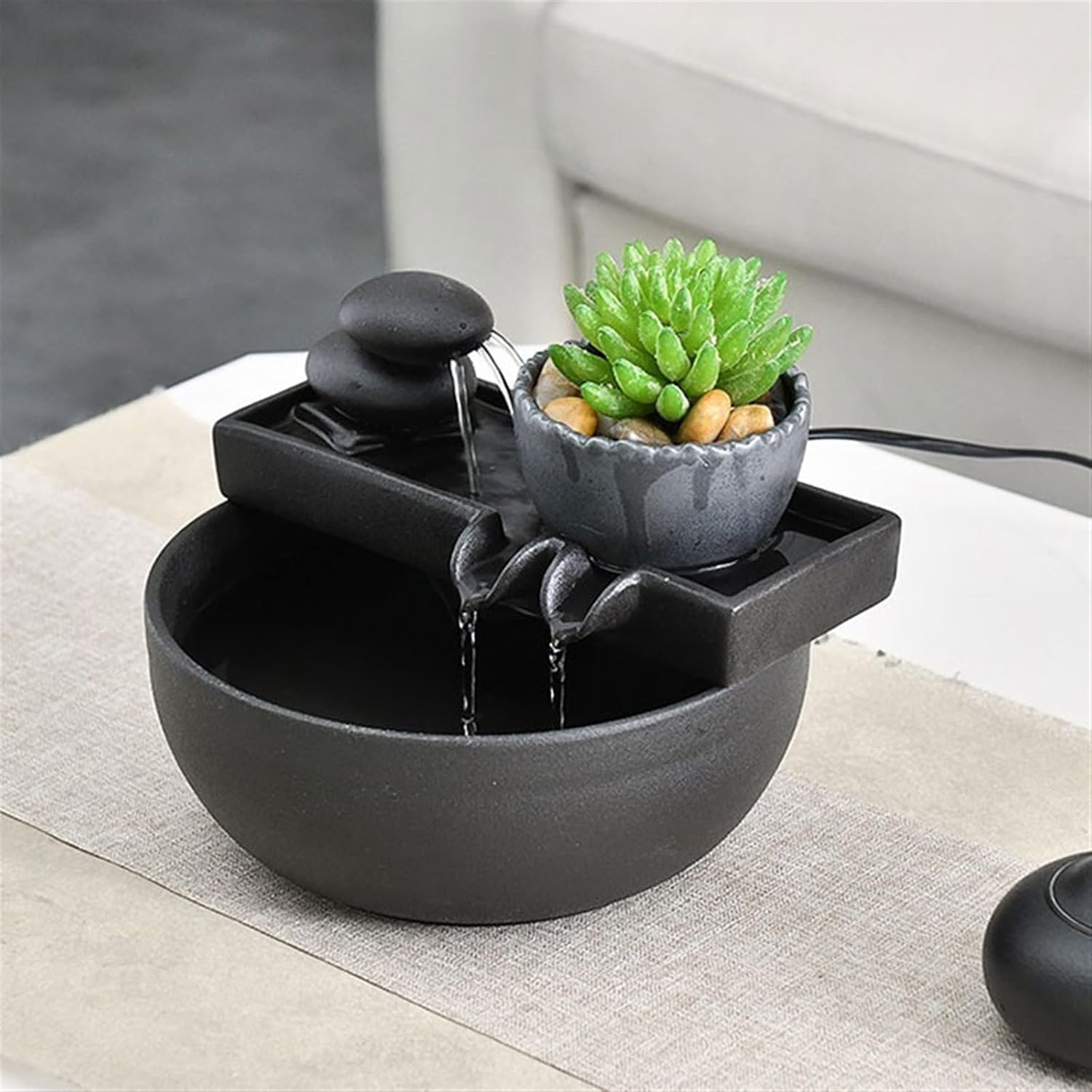 GRFIT Indoor Fountain Home Living Room TV Cabinet Tea Room Book Desk Decorations Small Ceramic Fountain Ornaments Feng Shui Tabletop Fountain