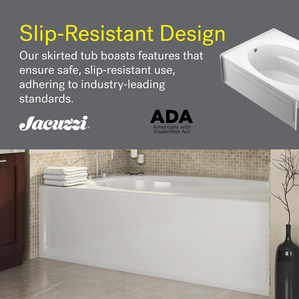 JACUZZI SIGNATURE Acrylic Skirted Soaking Bathtub, Slip Resistant, Right Drain Placement, 60' (L) x 42' (W), Oval in Rectangle Design, White
