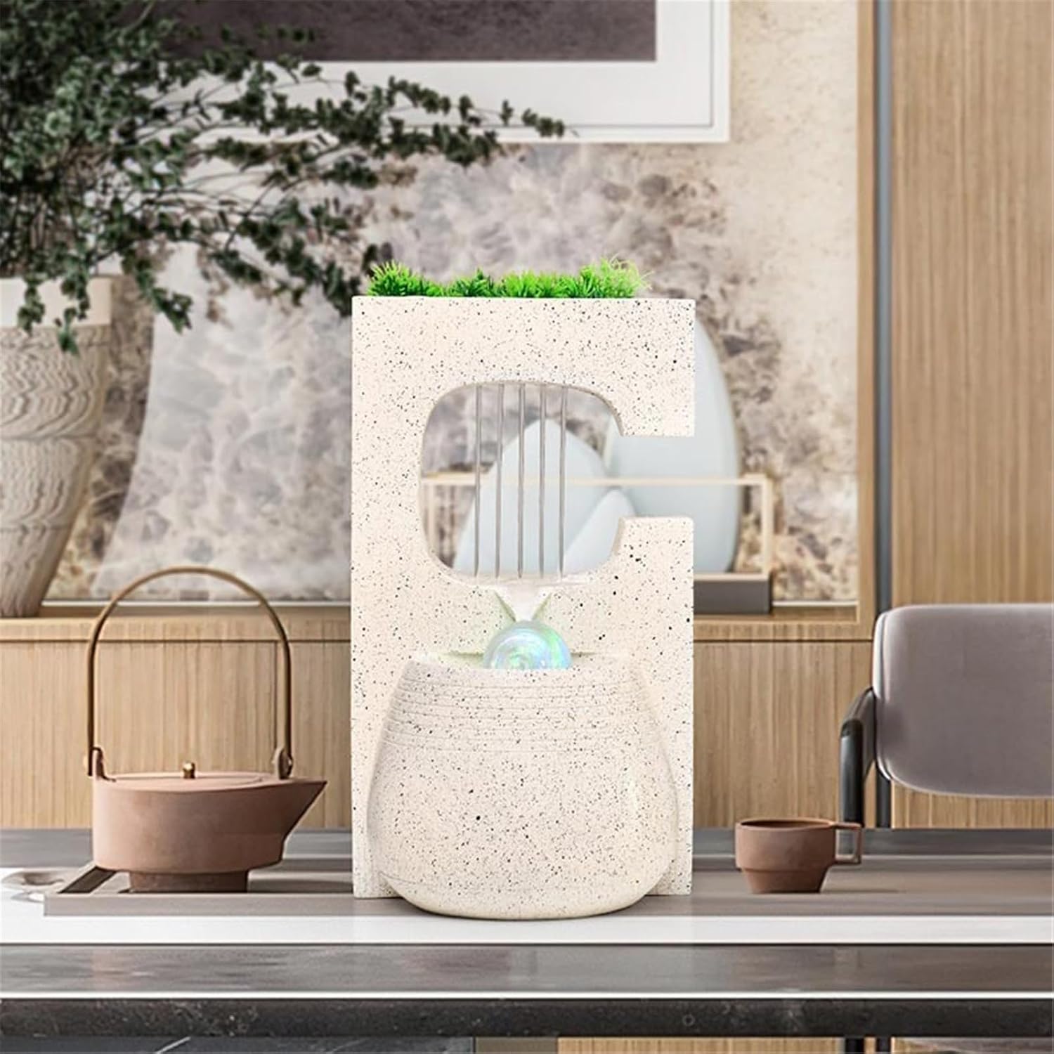 Tabletop Minimalist Tabletop Fountain Water Features Indoor Waterfall Fountains for Home Office Decoration Decor(Gris)