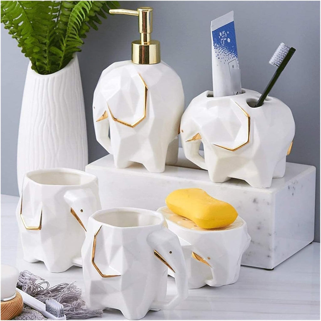 Soap Dispensers Bathroom Accessory Set,Geometric Cute Elephant Soap Dispenser for Liquid Soap Or Lotion Kitchen Bathroom,Blanc