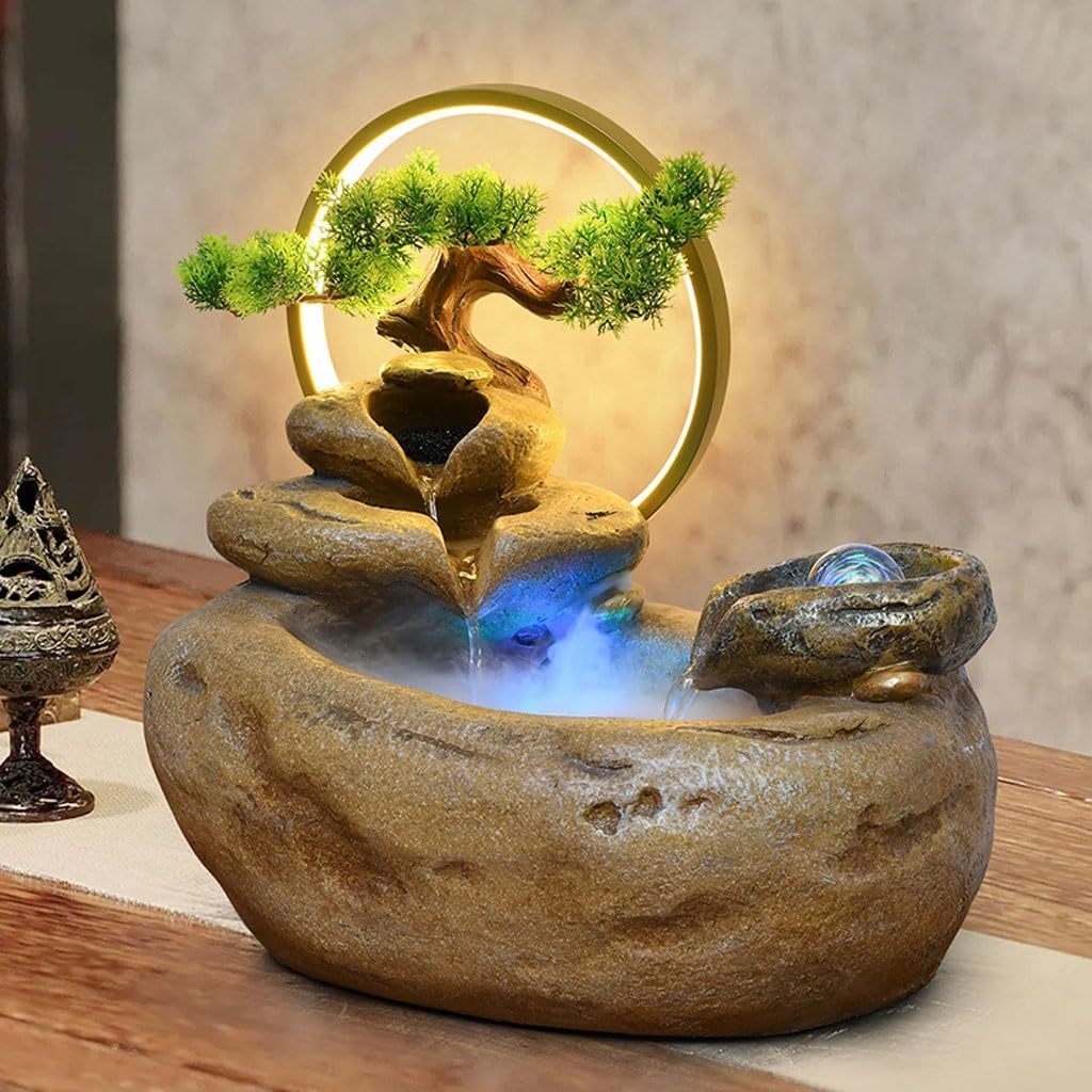 GUERNSEY Tabletop Fountain Desktop Rockery Water Fountain Ornaments Office Circulating Water Wheel Study Desktop Fountain Decoration Indoor Fountain