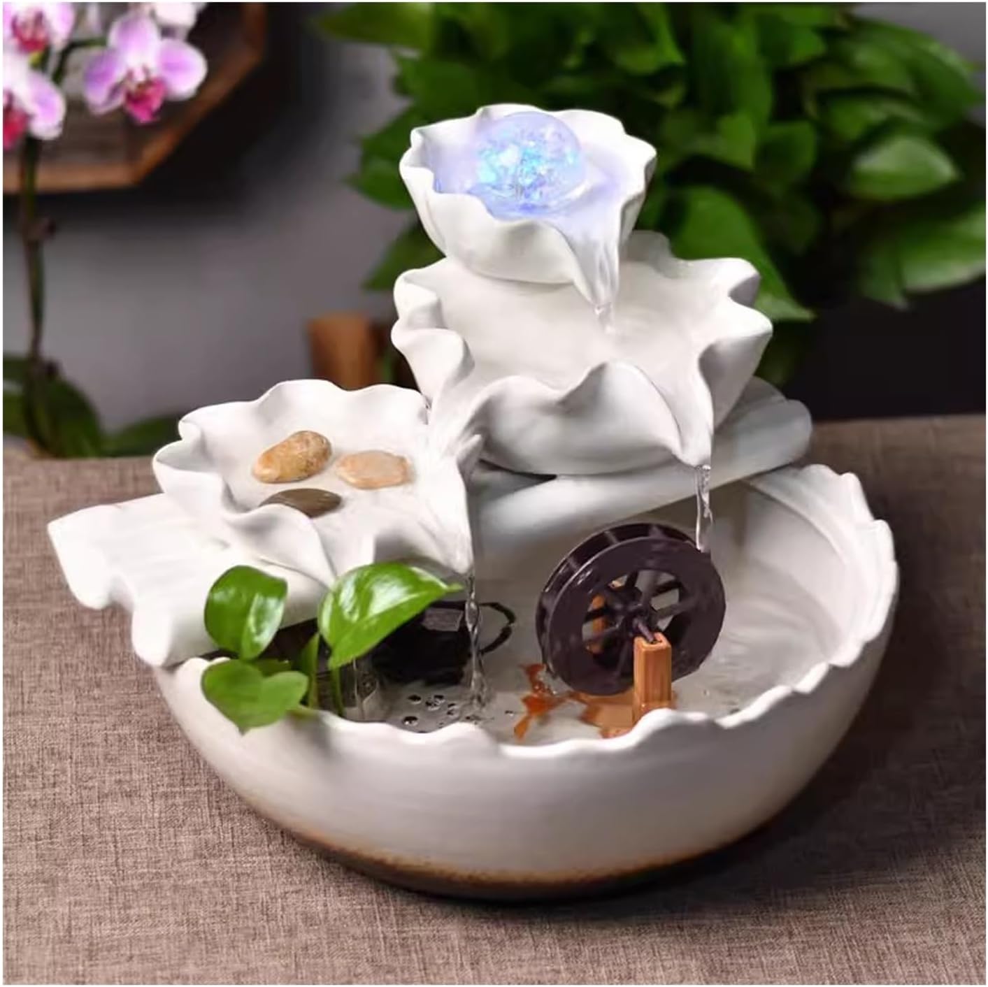 Tabletop Fountain Home Creative Wealth Attraction Decoration Desktop Crystal Beads Moisturizing Fountain Fish Tank Gift Ceramic Desktop Decoration Tabletop Water Fountain
