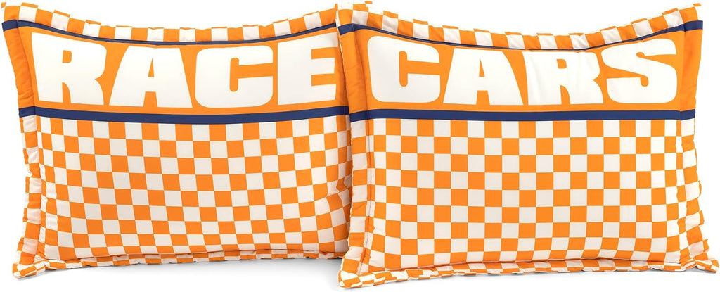 Lush Decor Racing Cars Reversible Comforter Queen Size 5 Piece Set Full/Queen Gray & Orange - Kids Bedding Set Queen Comforter - Car Decor