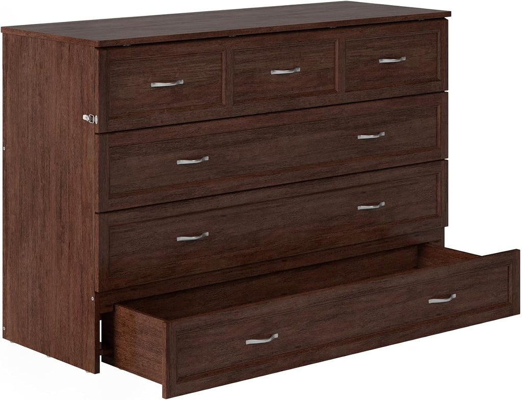AFI, Northfield Murphy Bed Chest Queen with 6' Mattress, Storage Drawer & Built-in USB Charger, Burnt Amber