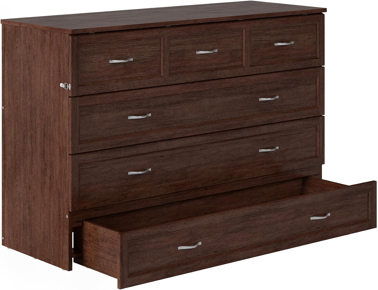 AFI, Northfield Murphy Bed Chest Queen with 6' Mattress, Storage Drawer & Built-in USB Charger, Burnt Amber