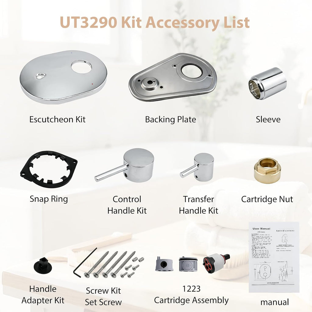 UT3290 Shower Valve Trim Kit for Moen Align Chrome M-CORE 3-Series 2-Handle Shower Faucet Trim, for Shower Handle UT3290BL UT3290BN UT3290BG, Include 1213 Cartridge, U232 U362 Valve Required. -2 Year