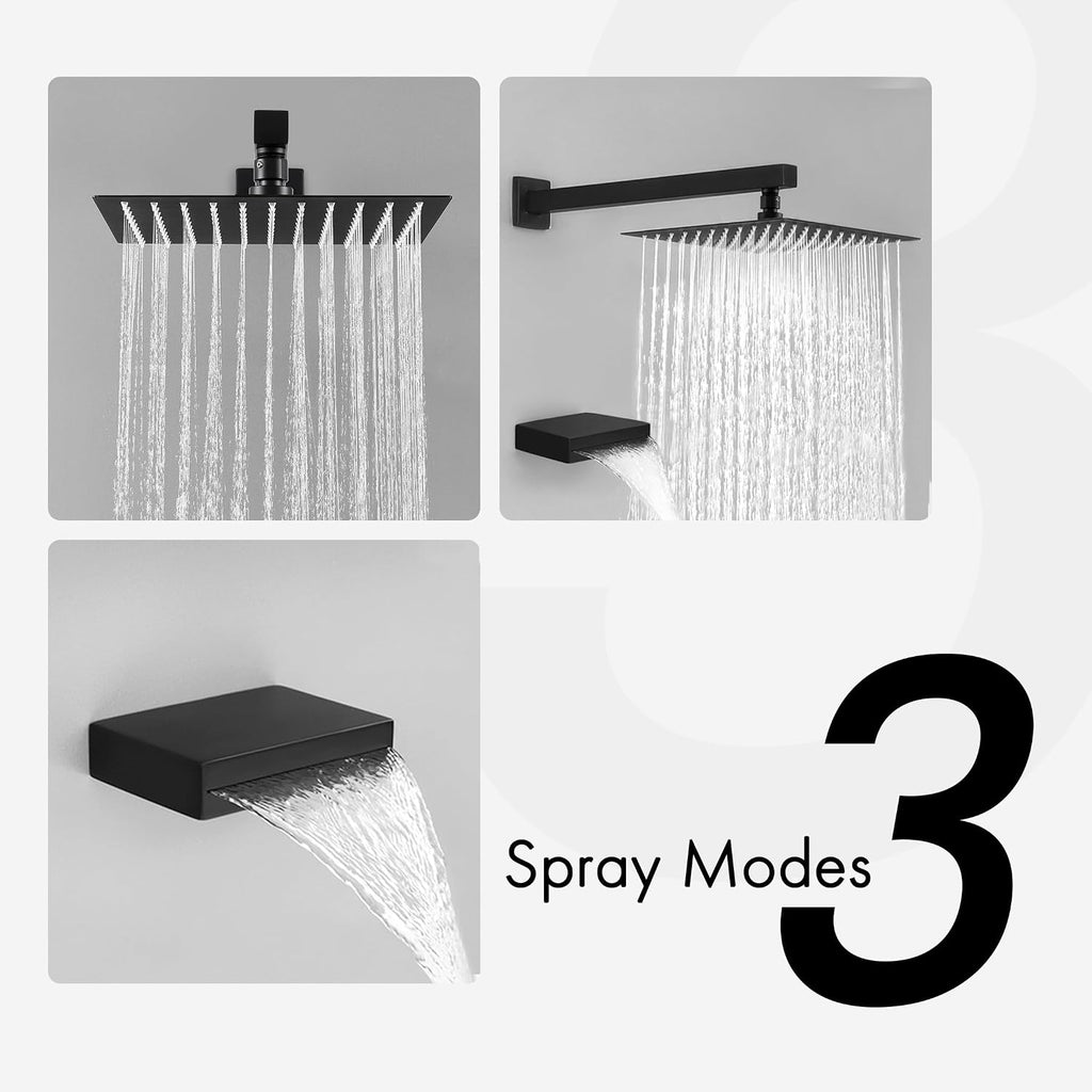 KES Tub and Shower Faucet Set Bathroom Sink Drain Without Overflow, XBN6240-BK+S2008D-BK-TEM