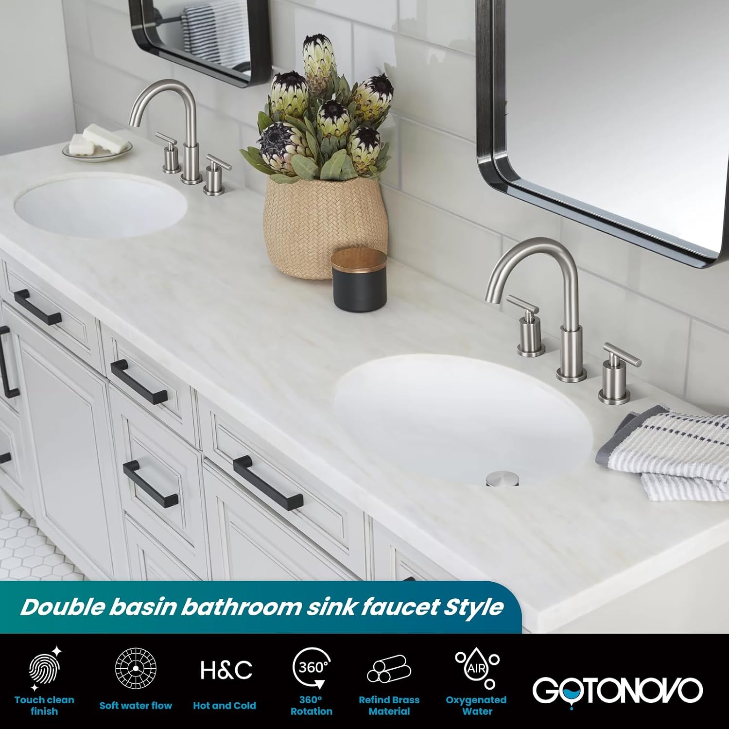 gotonovo 3 Hole 2 Handles Lavatory Basin Bathroom Sink Faucet with Single-Handle Shower Faucet Set Shower Kit with Valve Shower Head and Handle Set Shower Trim Kit