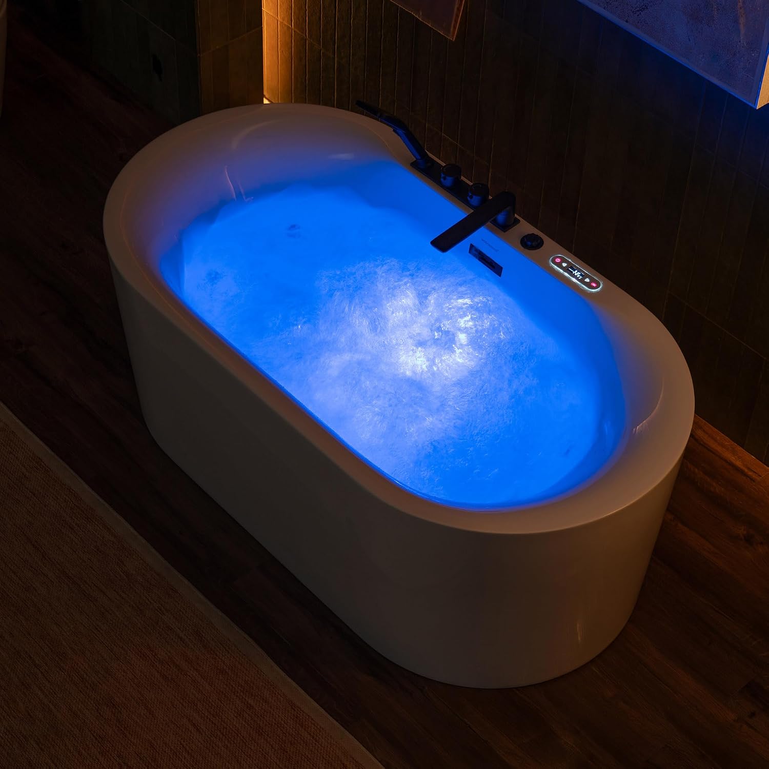 WOODBRIDGE 59' x 31-1/2' Whirlpool and Air Bath Heated Soaking Combination Tub with Adjustable Speed Air Blower, Tub Filler, and LED control panel, Matte Black Finish Trim and Drain Kit, BM100+F0051MB