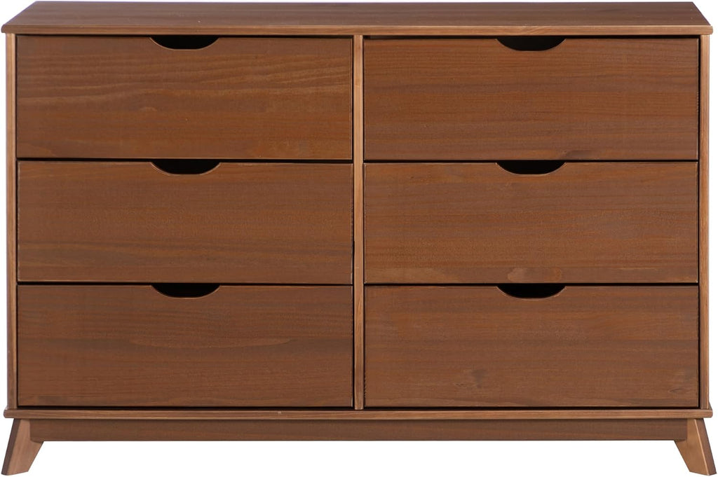 Powell Fordham Walnut Solid Pine Wood Twin Sized Platform Bed with Six Drawer Dresser and Set of 2 Two Drawer Nightstands