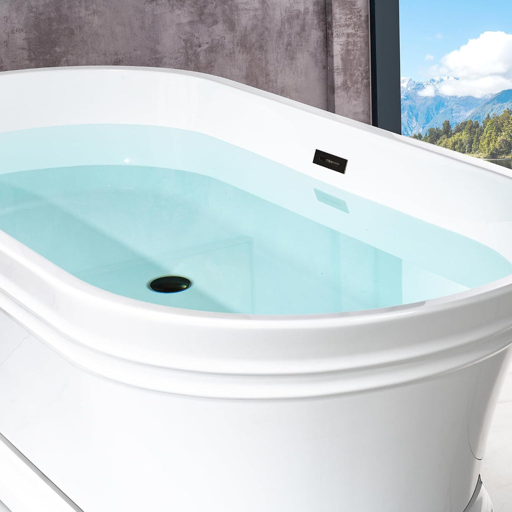 WOODBRIDGE 67 in. Freestanding Double Ended Acrylic Soaking Bathtub with Matte Balck Drain and Overflow, BTA1537-MB