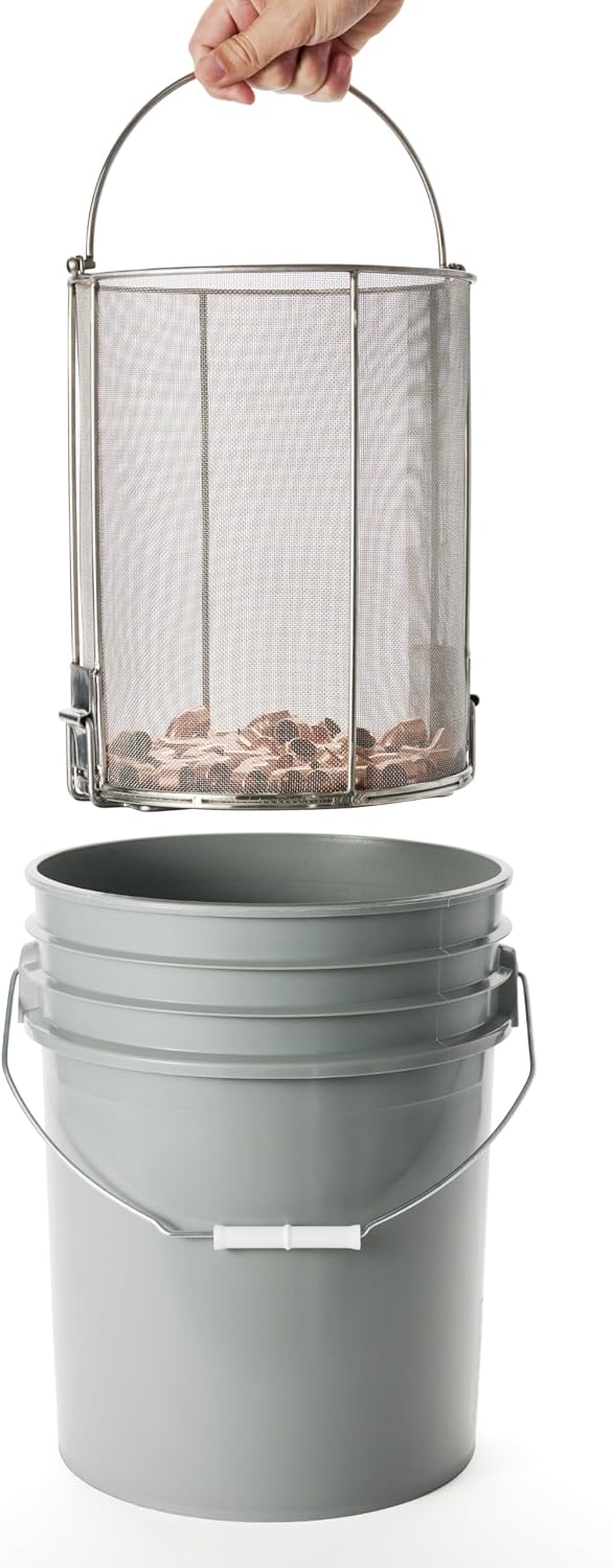 Dip N' Drain – Stainless Steel Part Cleaning Strainer Basket for 5-Gallon Buckets (Bucket Not Included) | 1/32″ Mesh, Swing Handle, Great for Mechanics, Auto Parts, Garage, Shop & Home Cleaning