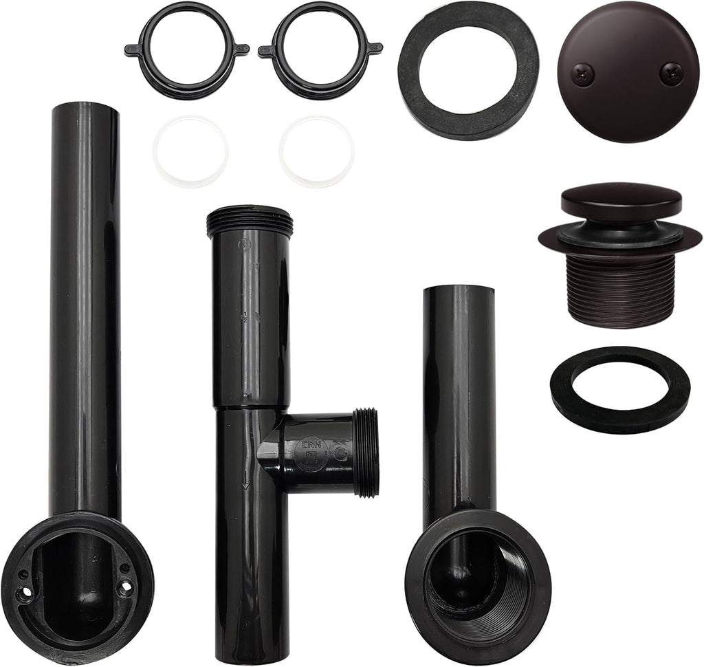 Westbrass Y593144-4-12 14' Black Tubular Bath Waste & Overflow Assembly with Tip-Toe Drain Plug and Two-Hole Faceplate, Oil Rubbed Bronze (4-Pack)