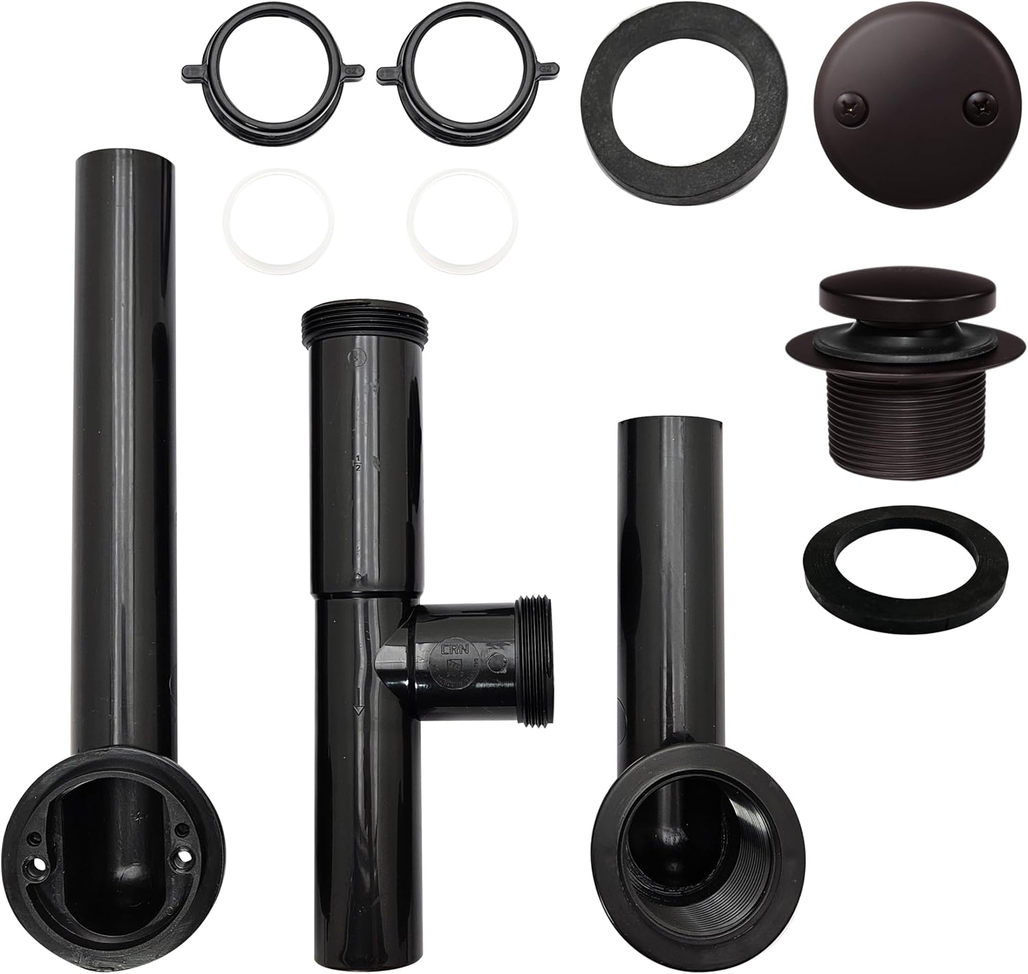 Westbrass Y593144-4-12 14' Black Tubular Bath Waste & Overflow Assembly with Tip-Toe Drain Plug and Two-Hole Faceplate, Oil Rubbed Bronze (4-Pack)