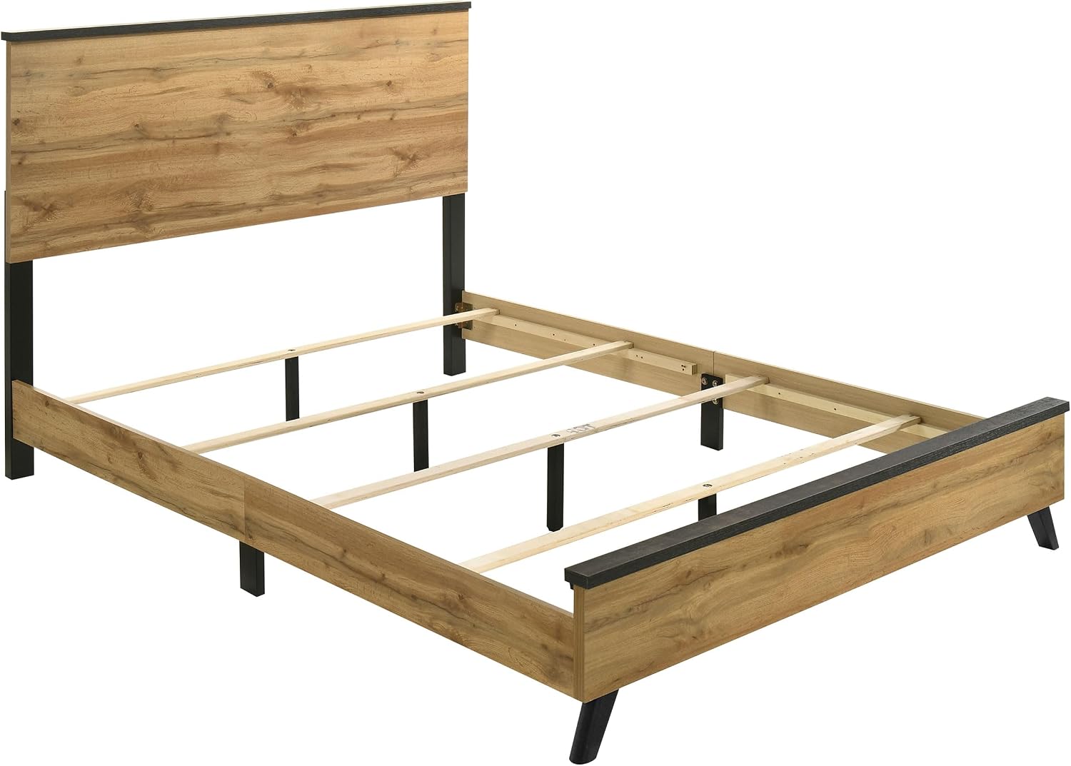 Coaster Home Furnishings Kaywood Mid-Century Modern 4-Piece Bedroom Set Queen Size Panel Bed Frame 52-inch Headboard Weathered Brown and Natural Pine 225001Q-S4