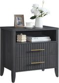 Fluted Nightstand with 2 Drawers, 27' Modern Nightstands Set of 2 with Storage Shelf, Large Queen Size Bedside Table and End Table for Bedroom, Office (Dark Gray, 1 Piece)