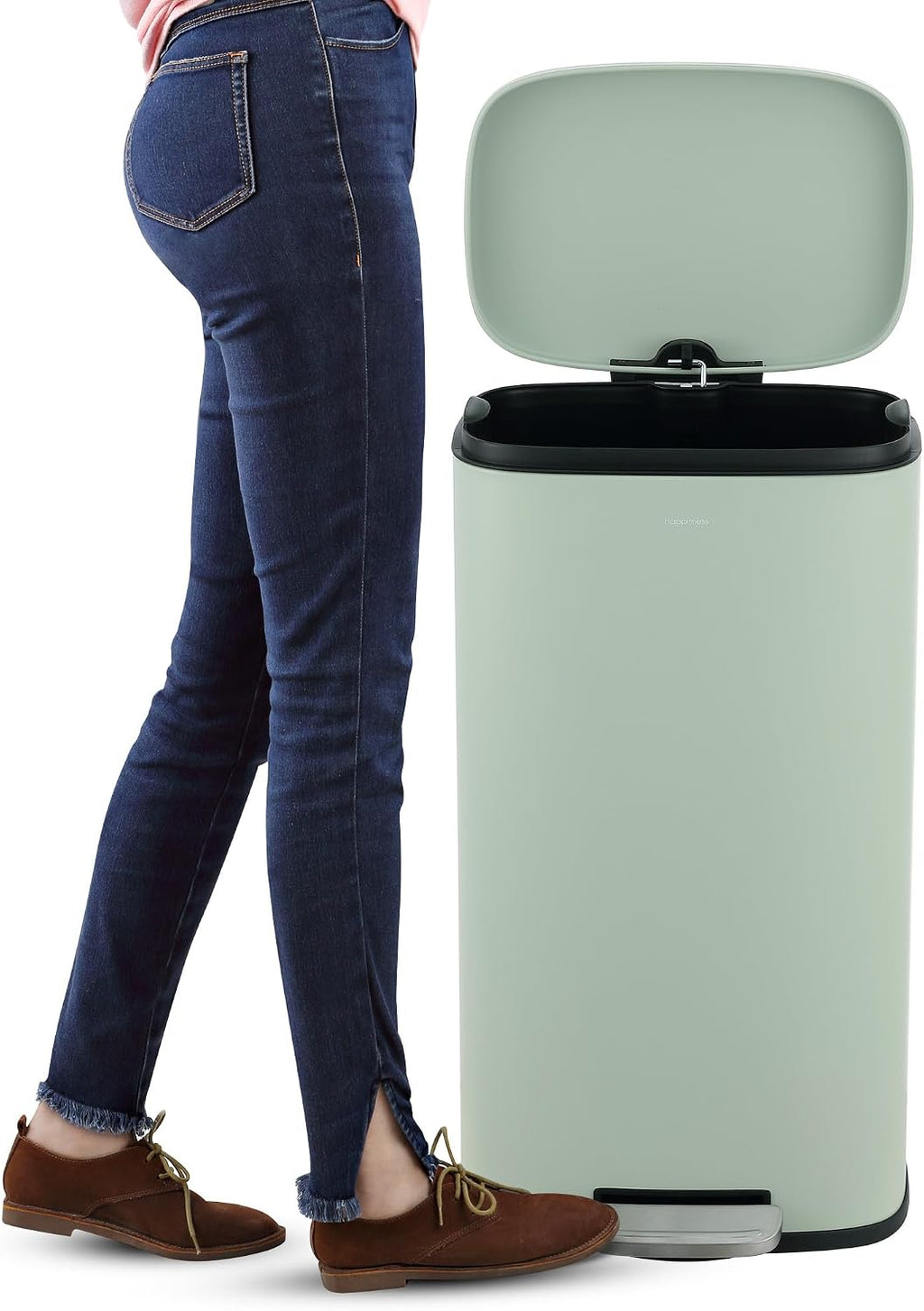 happimess HPM1006E Connor Rectangular 13-Gallon Trash Can with Soft-Close Lid and FREE Mini Trash Can, Fingerprint Resistant, Modern, Minimalistic for Home, Kitchen, Office, Bathroom, Pistachio Gelato