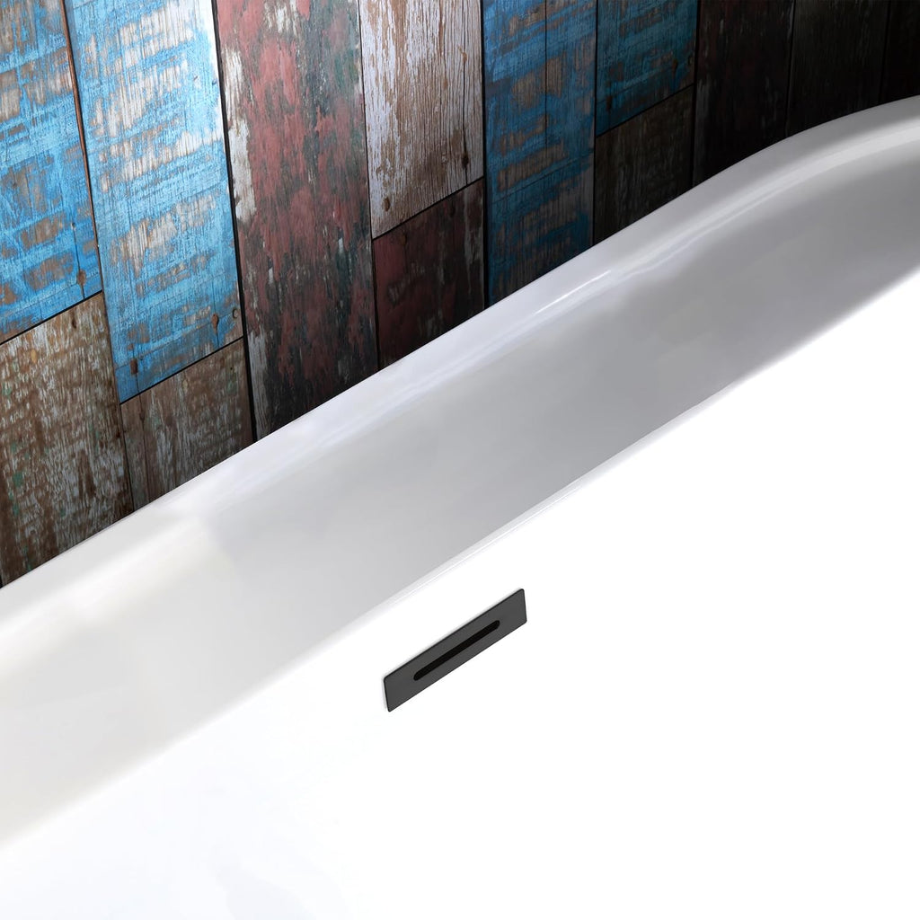 WOODBRIDGE 59' Acrylic Freestanding Bathtub Contemporary Soaking White Tub with Matte Black Overflow and Drain,White,B0064 MB