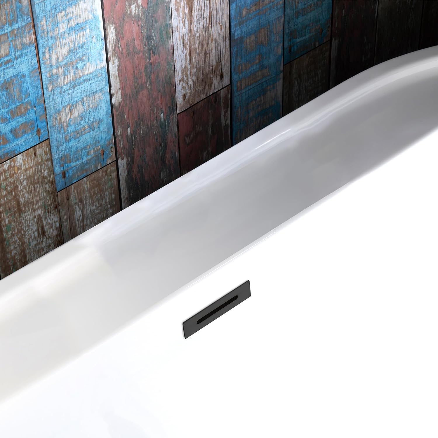 WOODBRIDGE 59' Acrylic Freestanding Bathtub Contemporary Soaking White Tub with Matte Black Overflow and Drain,White,B0064 MB