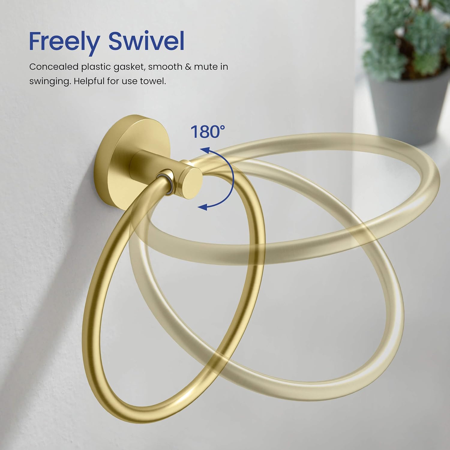 KIBI 5-Piece Bathroom Hardware Set – Wall Mounted Circular Bathroom Accessories Kit with 18 Inch Towel Bar, Towel Ring, Toilet Paper Holder & 2 Robe Hooks – Brushed Gold