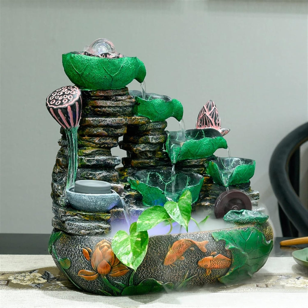 HIHELO Tabletop Fountain Tabletop Fountain Rockery Flowing Water Landscape Fountain Desktop Decoration Feng Shui Wheel Circulating Water Ornaments Indoor Fountain (Size : Large)
