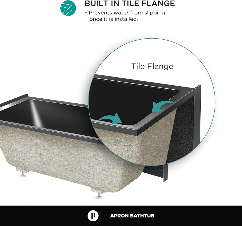 Fine Fixtures Acrylic, Fiberglass Alcove Soaking Bathtub with Integral Apron Front - Drain Included (48' x 32', Left Hand, Black)