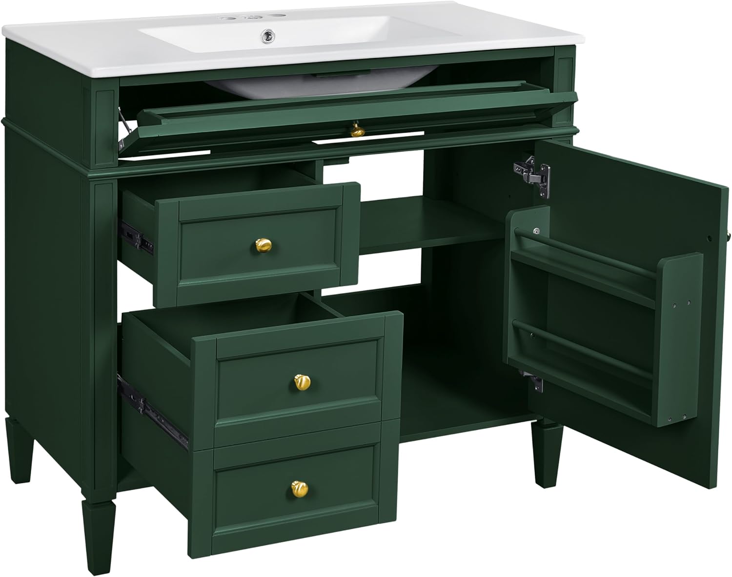 Merax 36'' Bathroom Vanity with Medicine Cabinet, Royal Blue Mirror Cabinet, Modern Bathroom Storage Cabinet with 2 Soft Closing Doors and 4 Drawers,Green