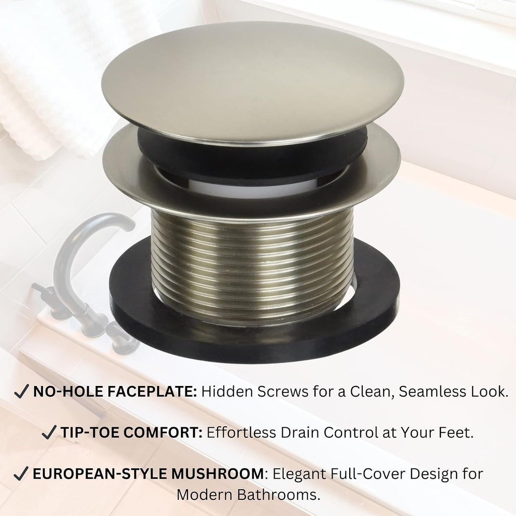 Westbrass D398RK-50-20 1-1/2' NPSM Coarse Thread Mushroom Tip-Toe Bathtub Drain Stopper with Illusionary Overflow Faceplate, Stainless Steel (50-Pack)
