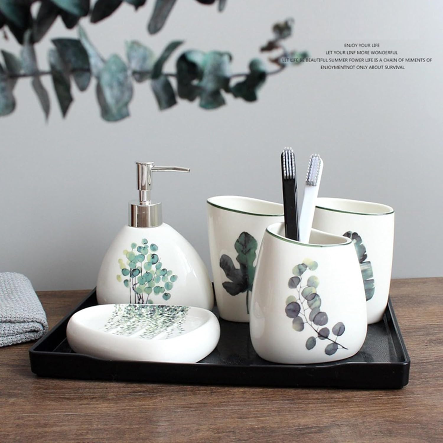 Bathroom Accessories Set Soap Dispenser Set White Bathroom Accessory Sets with Toothbrush Cup Dish Holder for Apartment Dormitory Victorian Decor(Green a)