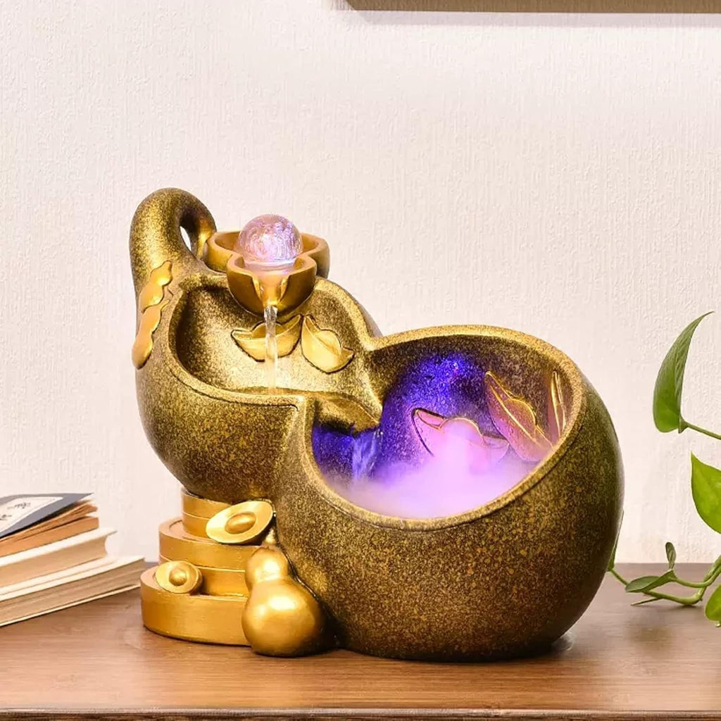 Tabletop Fountains Indoor Water Fountain Resin Table Fountain Gold Gourd Mini Waterfall Fountain Table Fountain with Rolling Ball Indoor Tabletop Water Fountain